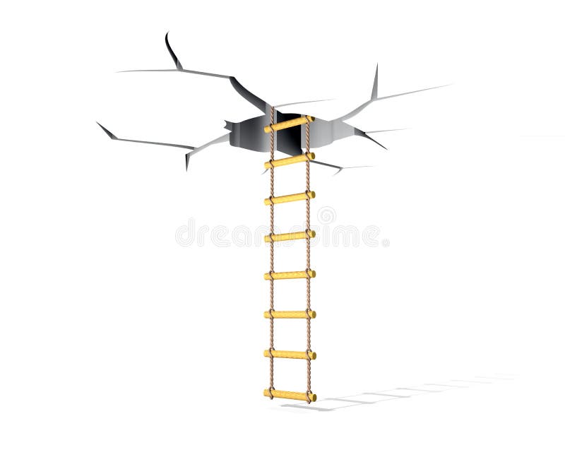 Lifting on a ladder in a crack in a ceiling. Lifting on a ladder in a crack in a ceiling