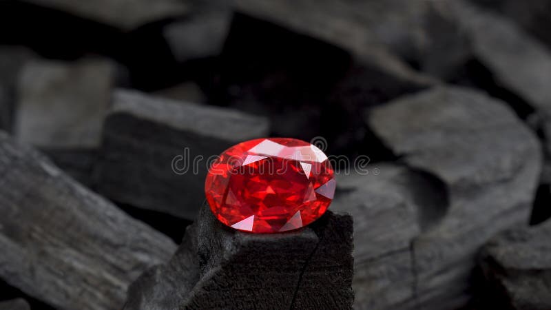Sprid ruby gemstone mot svart bakgrund. vacker, sällsynt och dyr lyster som gör det möjligt att tillverka royaltyfri bild