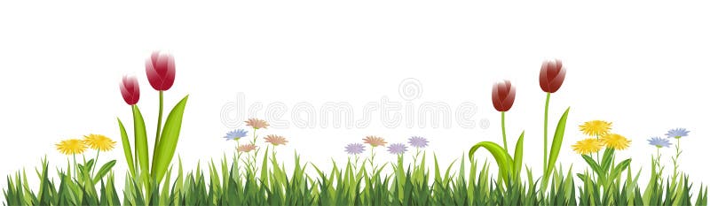 Spring flowers and green grass border stock illustration Spring flowers and green grass border stock illustration