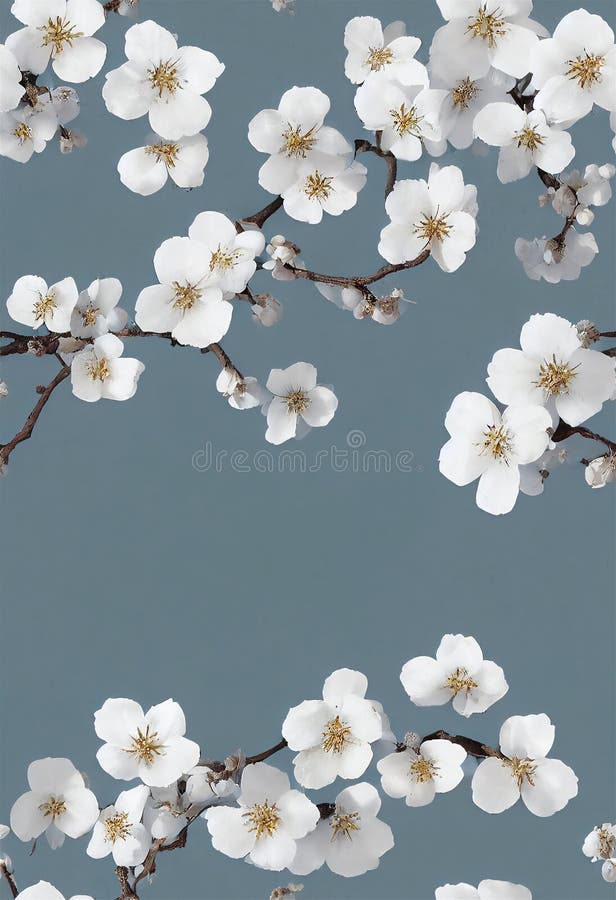 Spring apple tree branch in bloom, generative AI stock illustration