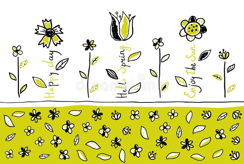Spring background with flowers  in doodle style. Flower sketch
