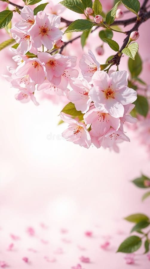 Spring background of pastel pink apple blossoming tree branch. Space for text. vector illustration