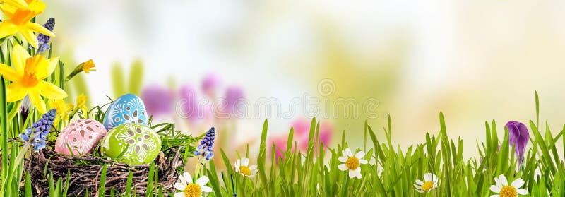 Spring banner with Easter Eggs