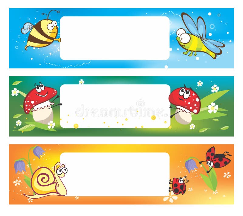 Spring banners with funny insects