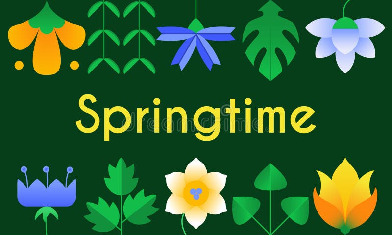 Spring Card. 简单的几何形状设计. 具有彩花叶的春季组合物. 横幅广告登录网站模板. 矢量