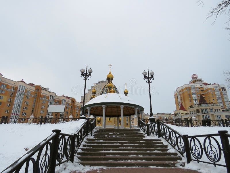 Spring city in the snow royalty free stock image
