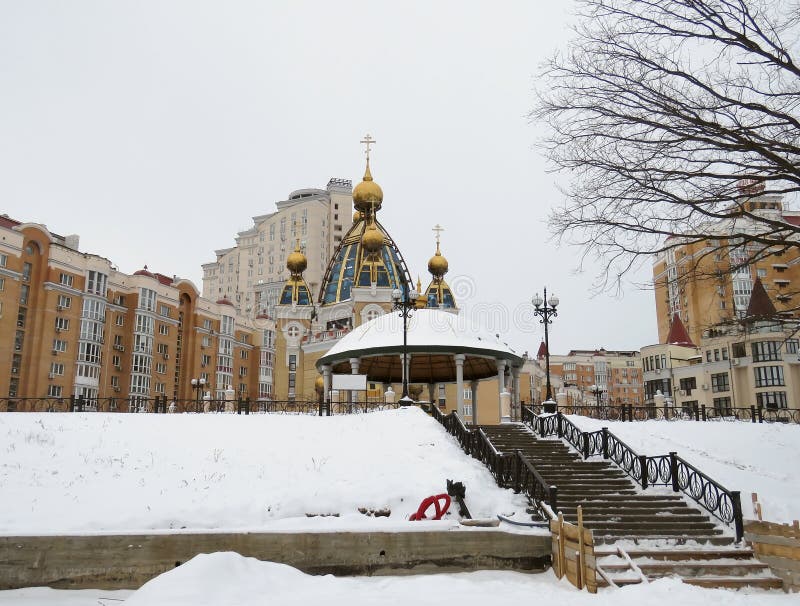 Spring city in the snow stock image