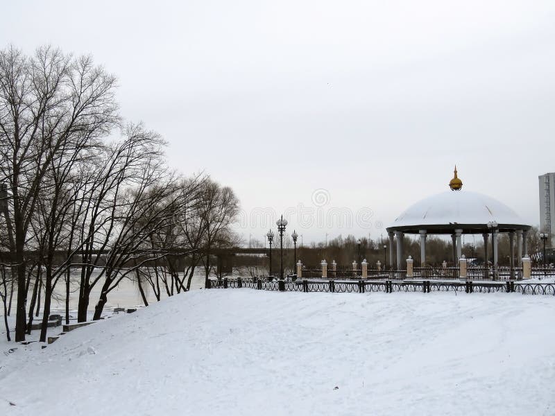 Spring city in the snow royalty free stock photography