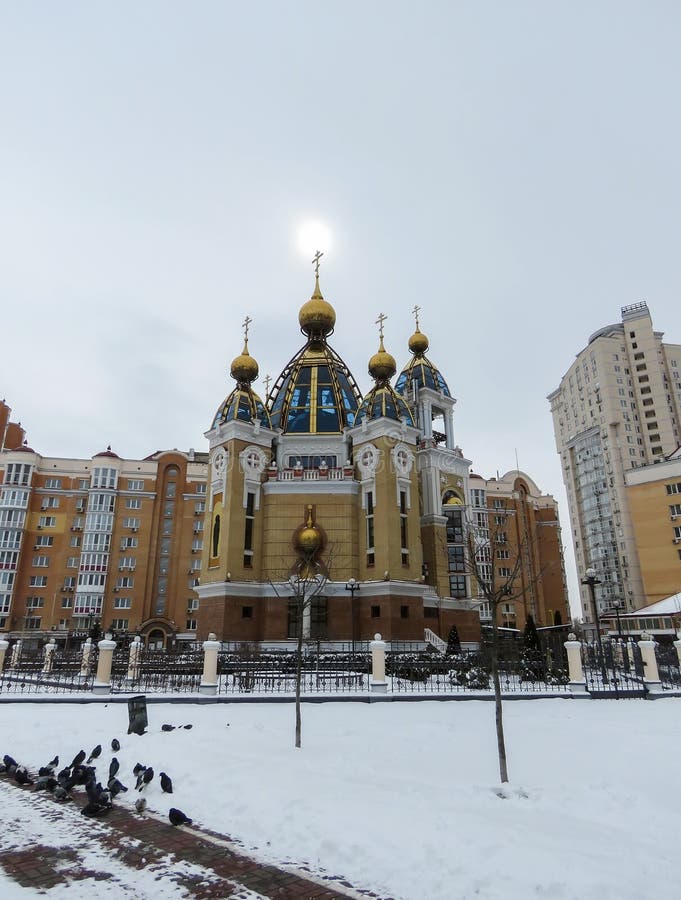 Spring city in the snow royalty free stock photo