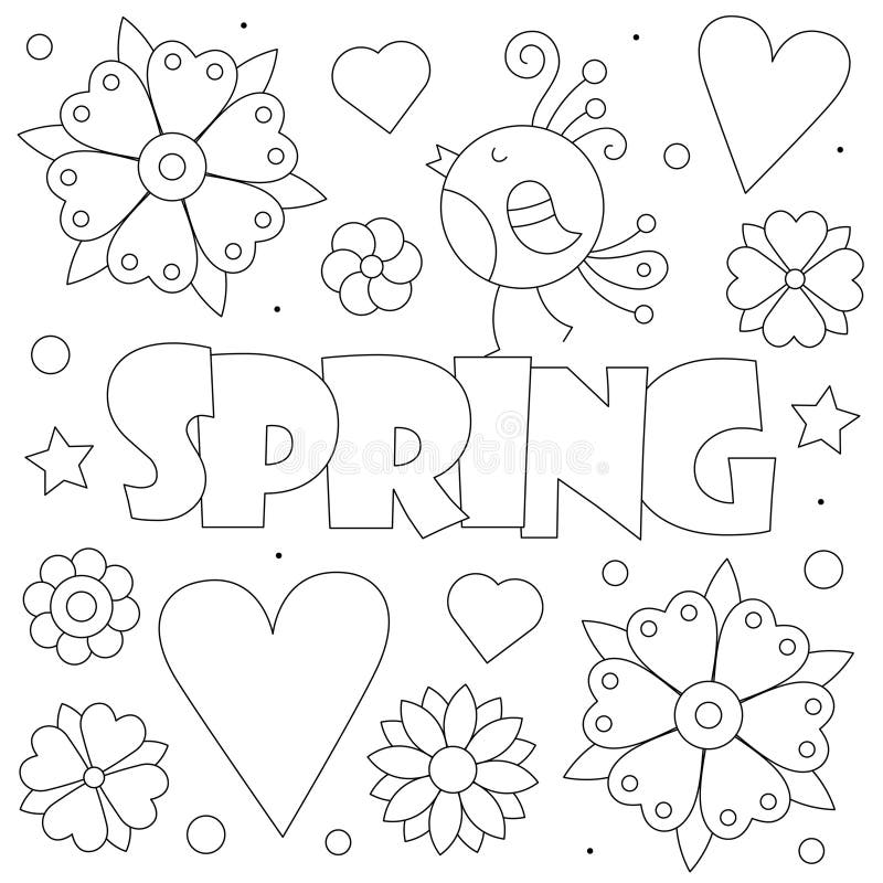 Spring. Coloring Page. Vector Illustration of a Bird and Flowers. Stock ...