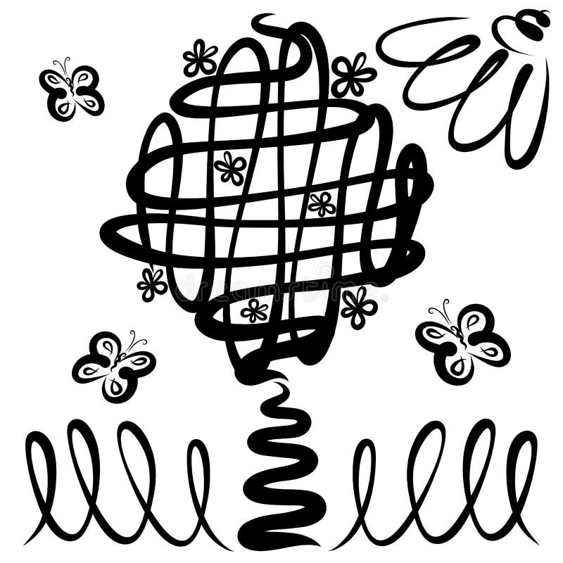 Spring day, flying butterflies and a flowering tree stock illustration Spring day, flying butterflies and a flowering tree stock illustration