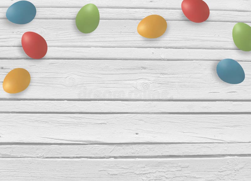 Spring, easter mock up scene with colorful eggs and white wooden background, empty space for your text, top view royalty free stock photography Spring, easter mock up scene with colorful eggs and white wooden background, empty space for your text, top view royalty free stock photography
