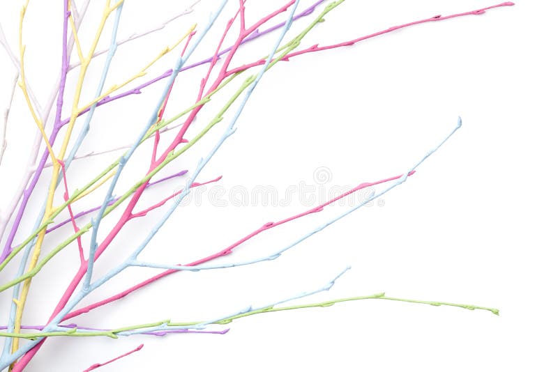 Spring, Easter, Pastel, Colorful Twigs Isolated on White Background royalty free stock photos Spring, Easter, Pastel, Colorful Twigs Isolated on White Background royalty free stock photos