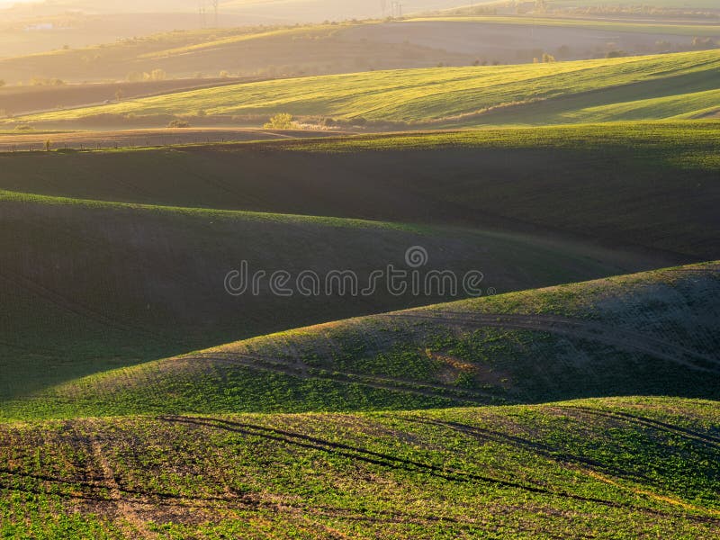 Spring farmland in the hills. stock photography
