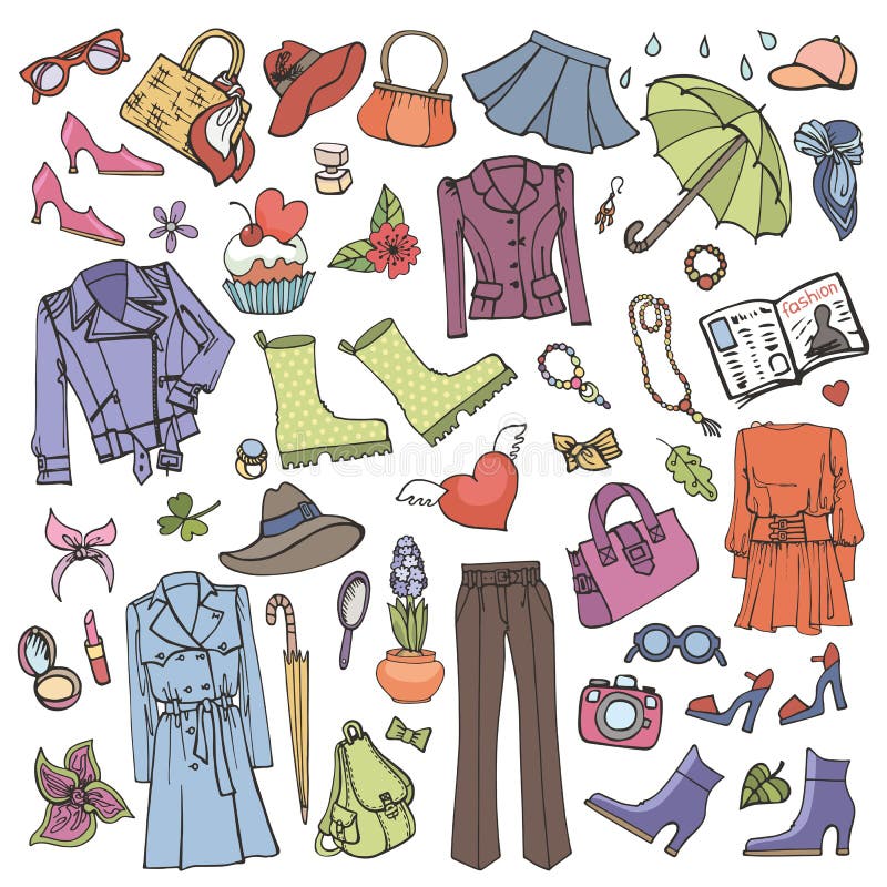 https://thumbs.dreamstime.com/b/spring-fashion-colored-womens-wear-set-vector-hand-drawing-clothing-doodle-sketch-women-dress-collection-elements-71139384.jpg