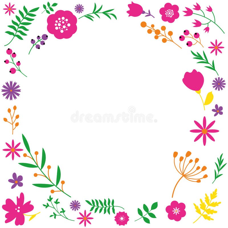 Spring Floral Circle Frame Design on White Background. Stock Vector ...