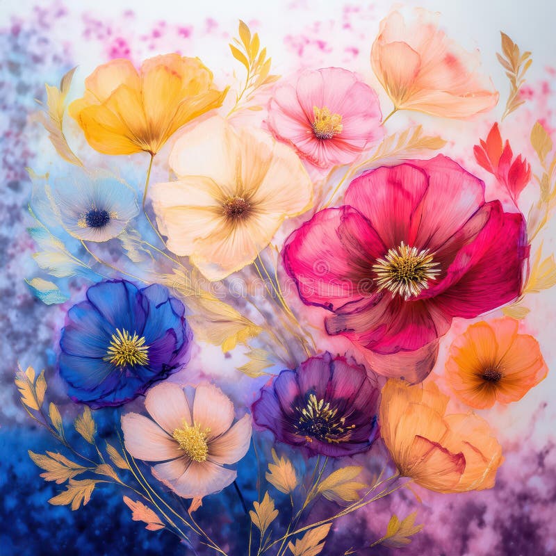 Spring flowering meadow, painting vector illustration