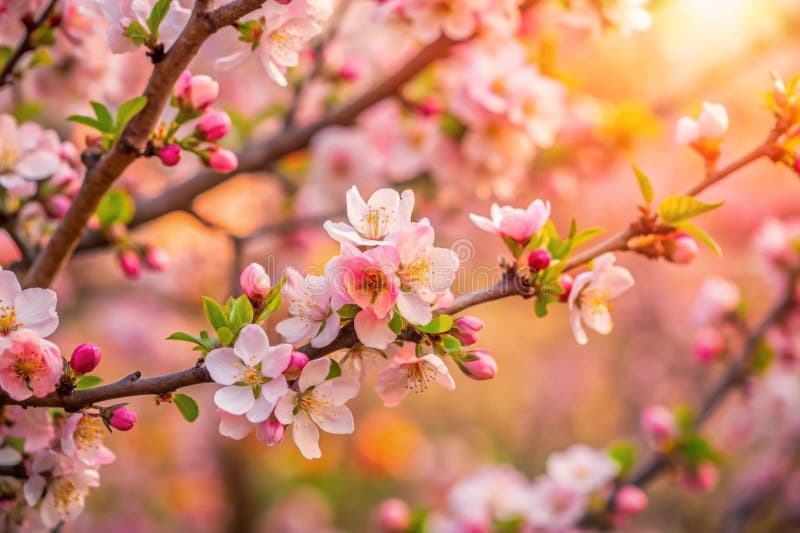 Spring flowers background in peach fuzz color. vector illustration