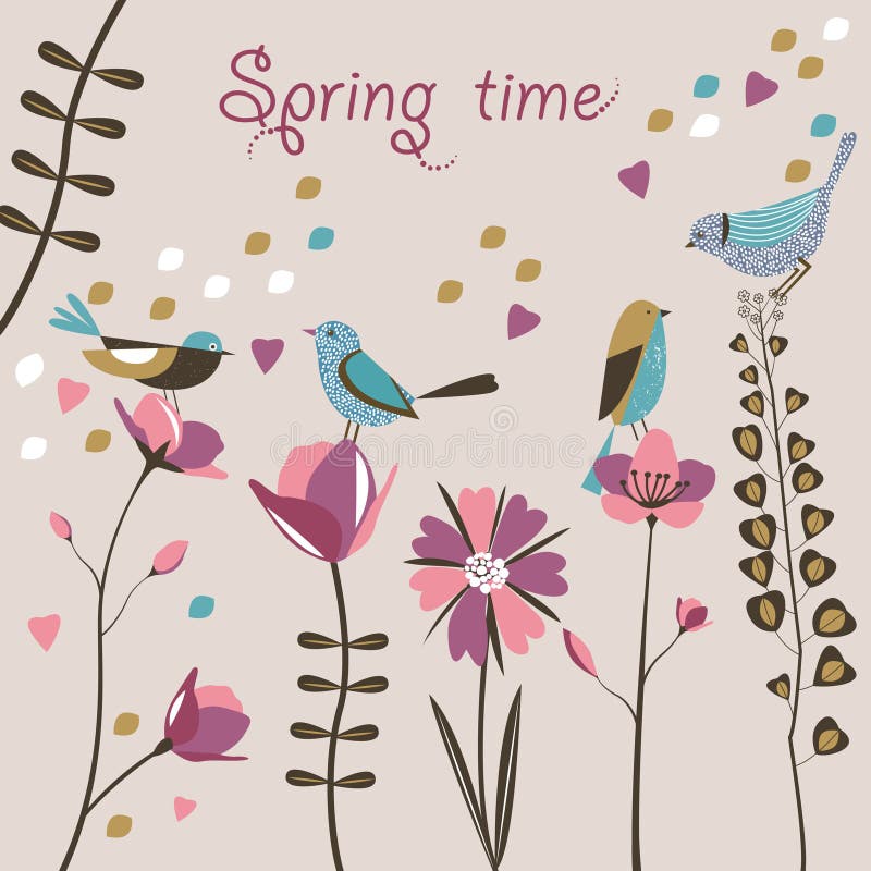 Spring flowers and birds.