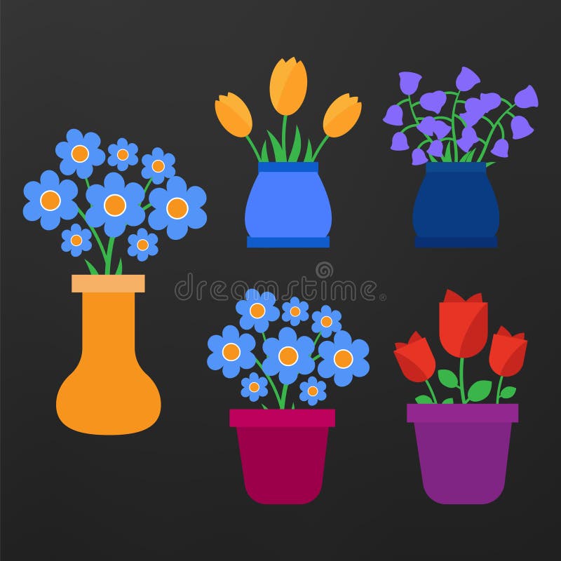 Spring Flowers. Cute Spring Flowers Icons Stock Illustration
