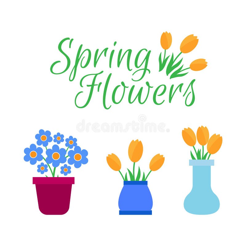 Spring Flowers. Cute Vector Spring Flowers Icons Stock Illustration