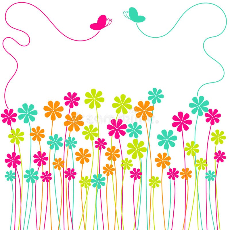 Spring Flowers Field butterflies greeting card royalty free illustration