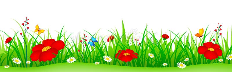 Spring flowers and grass header stock illustration