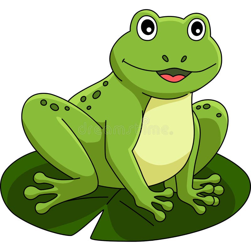 Spring Frog on Water Lily Cartoon Colored Clipart