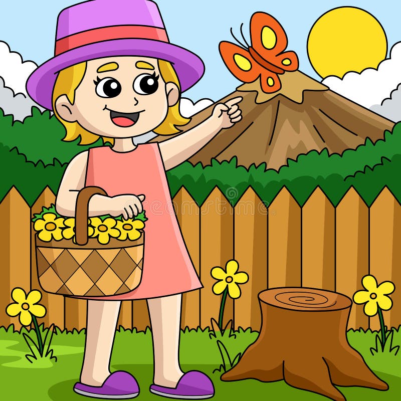 Spring Girl Watering The Flower Colored Cartoon Stock Vector Illustration Of Girl Season