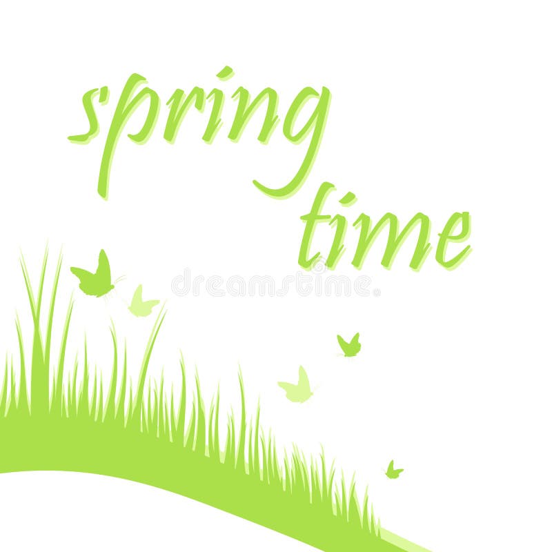 Butterflies fly over the spring grass. Nature background. Spring stock illustration