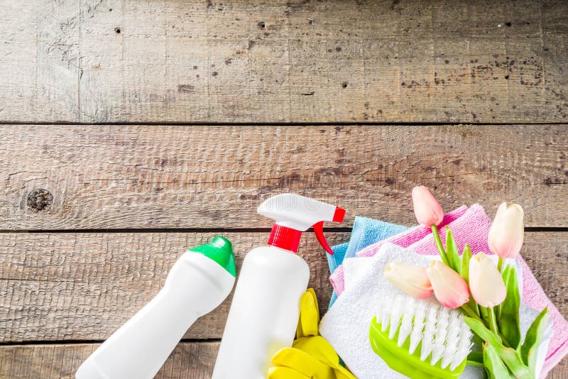 Cleaning Supplies Basket Cleaning Housekeeping Concept Stock Photo