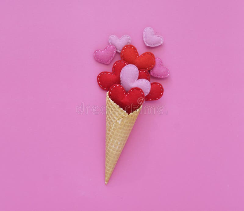 Spring.Ice cream felt hearts..View from above.