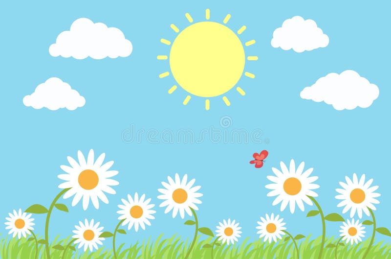 Spring Landscape Background with Clouds and Green Meadow Stock Vector ...