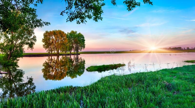 Spring panorama of morning