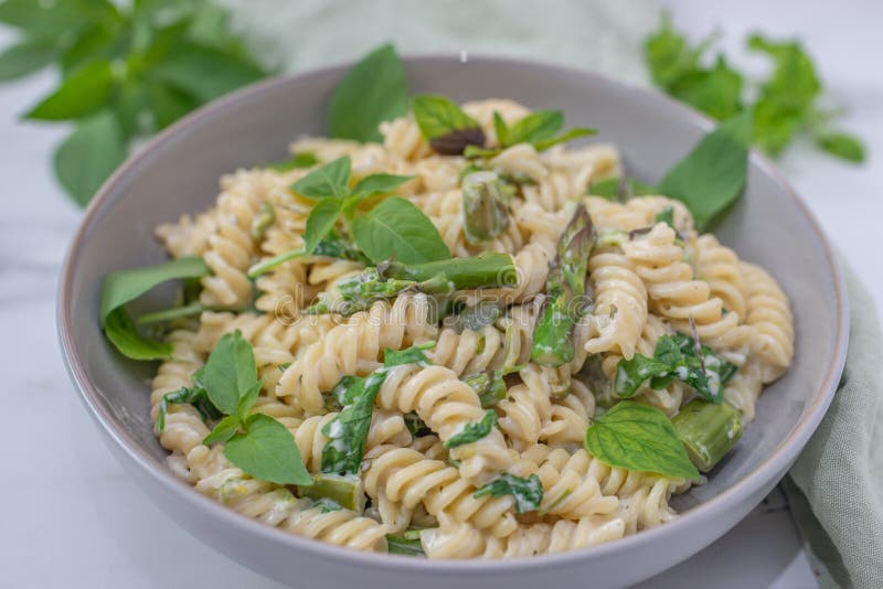 Spring Pasta with Asparagus and Wild Garlic Stock Photo Image of diet