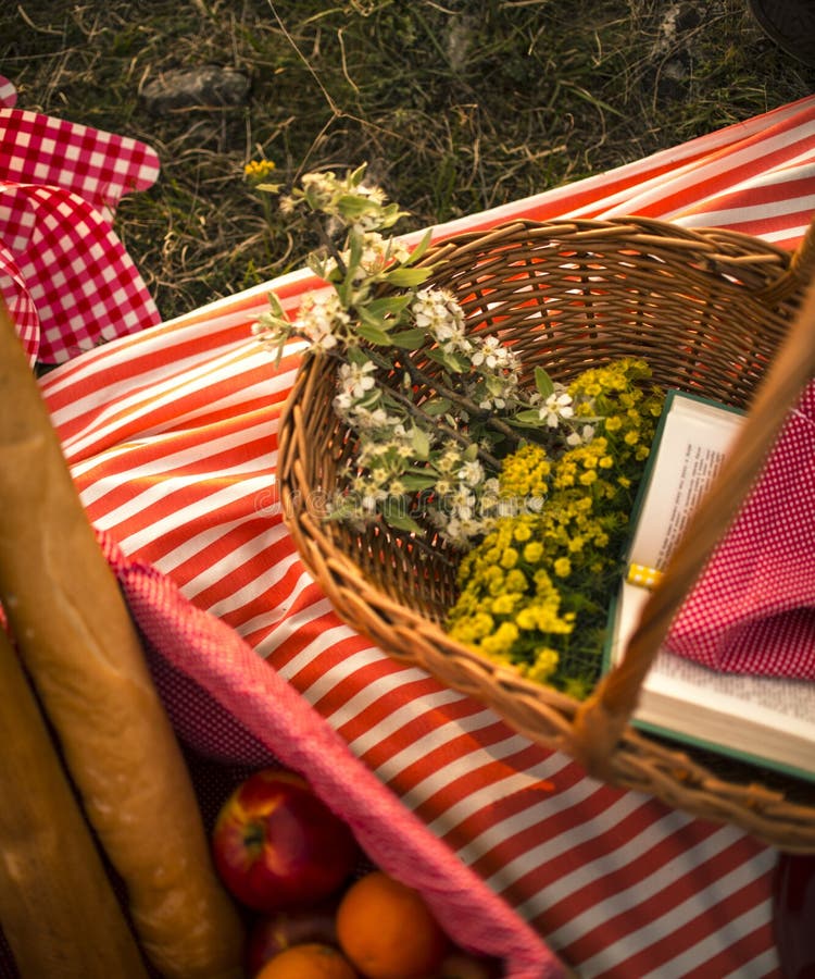 Spring picnic basket stock image. Image of bread, lifestyle 91497225