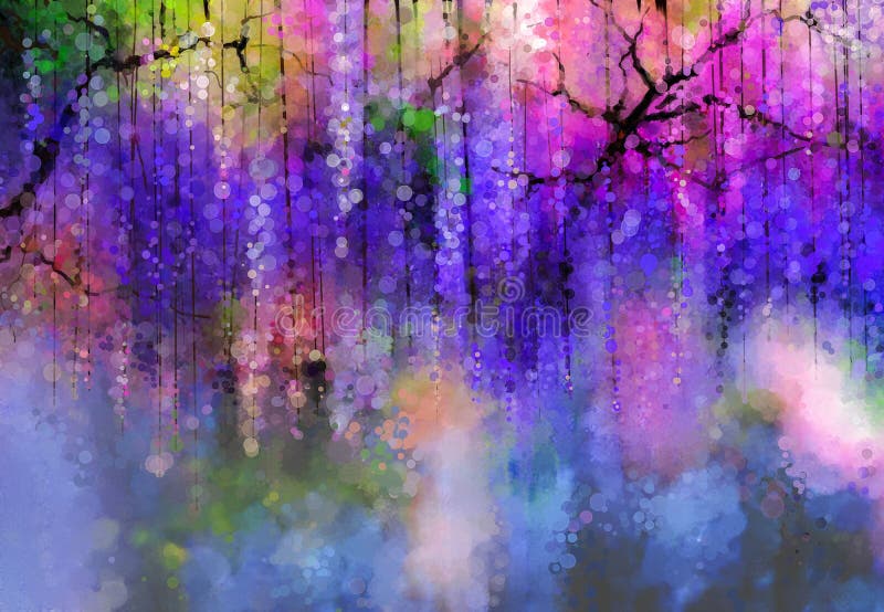 Spring Purple Flowers Wisteria.Watercolor Painting Stock ...