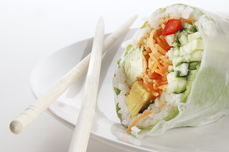 Spring roll and chopsticks stock image. Image of food 9084329