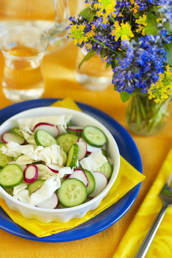 Spring salad from young vegetables royalty free stock image