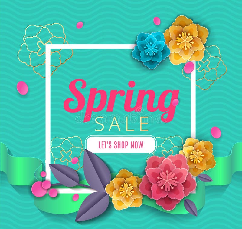 Spring Sale Blossom Flowers with Ribbons Background Cut Paper Art Style for  Banner, Poster, Promotion, Web Site, Online Stock Vector - Illustration of  brochure, background: 187712716