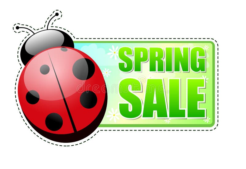 Spring sale green label with ladybird