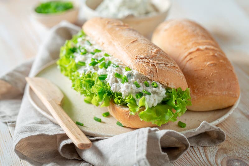 Spring Sandwich with Fromage Cheese, Crunchy Bread and Lettuce Stock