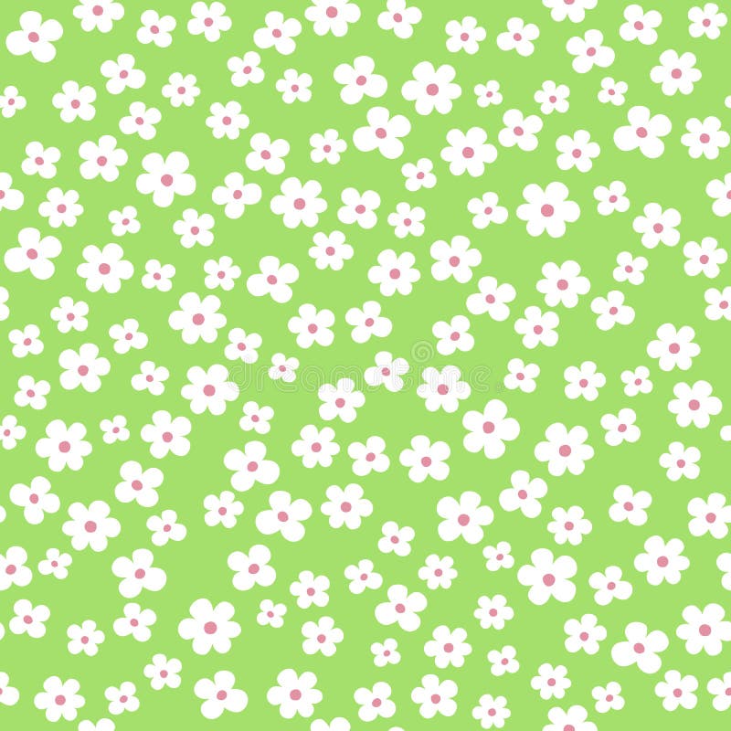 Spring seamless ditsy floral pattern in vector. Small white flowers on a green background.