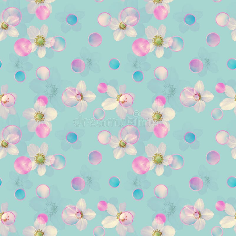 Spring seamless pattern with snowdrops and circles. Spring blue seamless pattern with snowdrops and circles, wallpaper