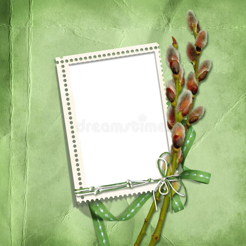 Spring stamp-frames with pussy-willow