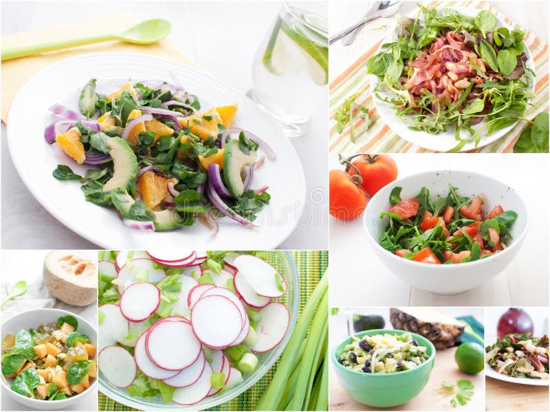 Spring and summer salads collage