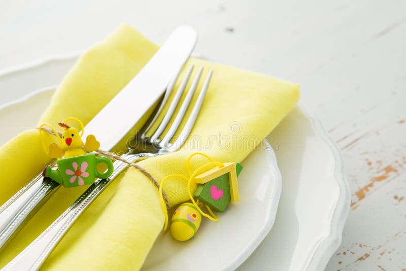 Spring table setting with easter decorations