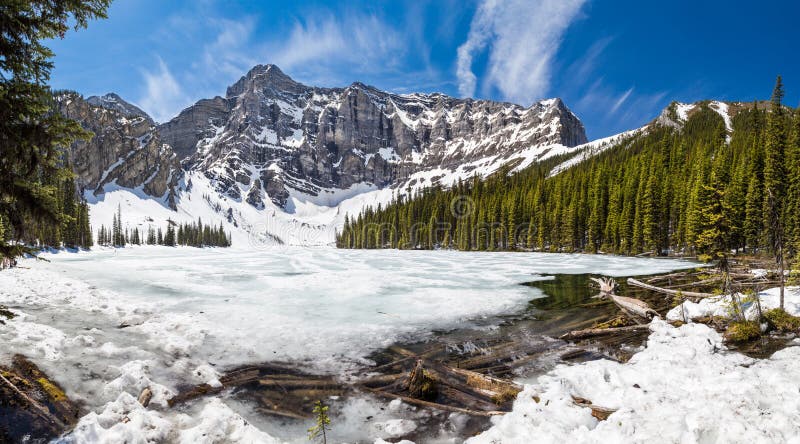 Spring thaw at Rawson Lake - Kananaskis, Alberta, Canada - Rocky Mountains. Beutiful sunny day during spring thaw at a mountain lake in Kananaskis, Alberta stock photos Spring thaw at Rawson Lake - Kananaskis, Alberta, Canada - Rocky Mountains. Beutiful sunny day during spring thaw at a mountain lake in Kananaskis, Alberta stock photos
