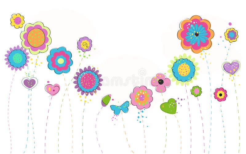 Spring time flowers. Abstract doodle blossom vector illustration