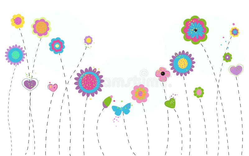 Spring time flowers. Abstract doodle blossom vector illustration